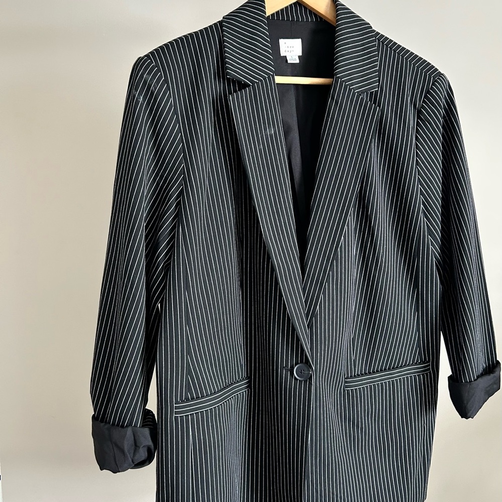 H&M Black and White Striped Blazer